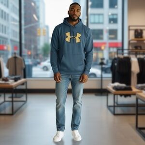 Under Armour Men's Teal Hoodie with Gold Emblem